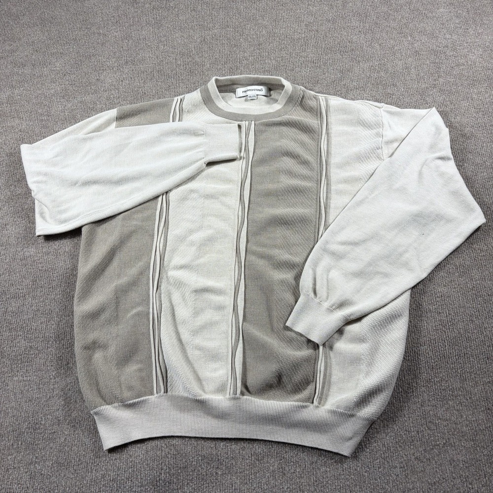 Pronto Uomo Mens 70%Silk Sweater XXLBeige Pullover Lightweight Long Sleeve Crew - Picture 2 of 6